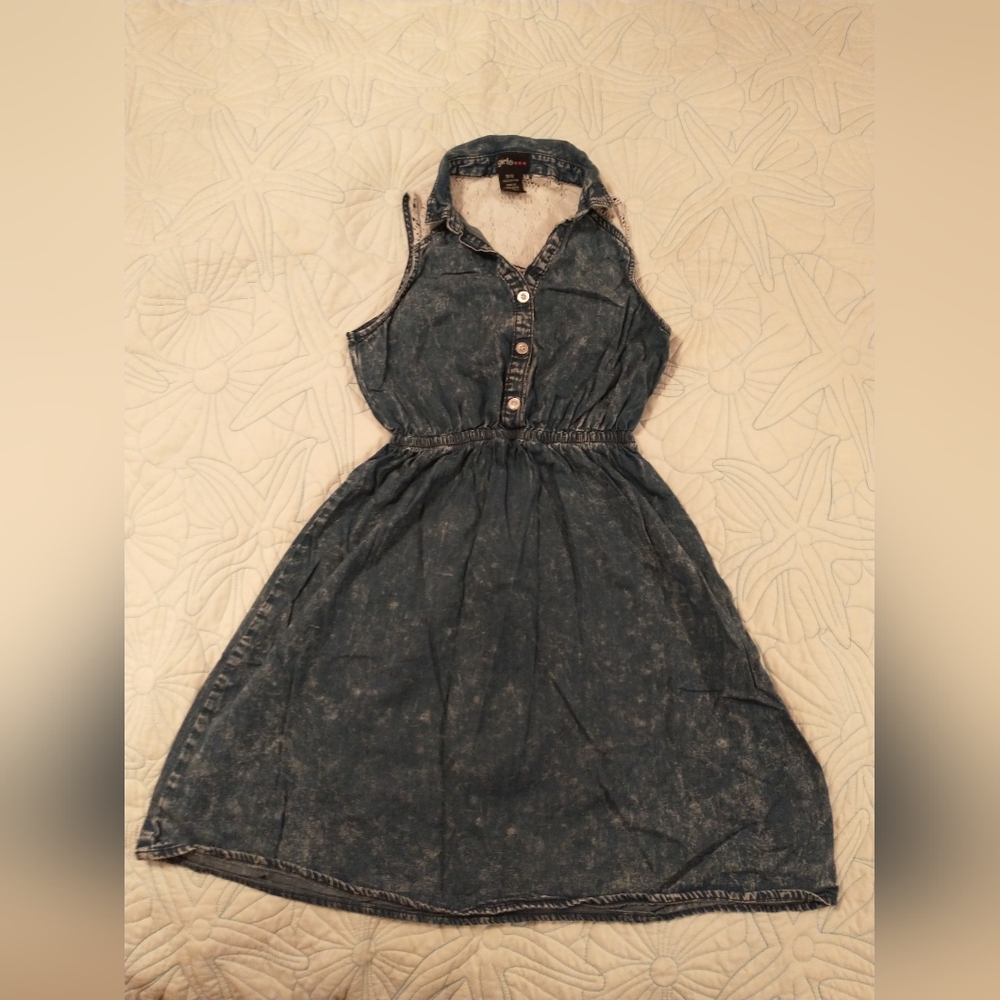Girls Sleeveless Jean and Lace Dress